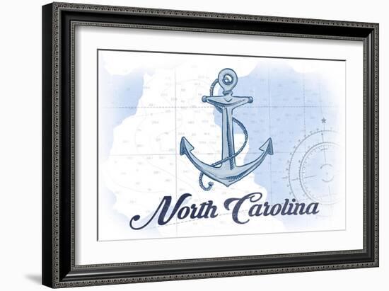 North Carolina - Anchor - Blue - Coastal Icon-Lantern Press-Framed Art Print