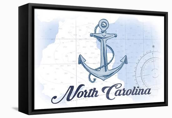 North Carolina - Anchor - Blue - Coastal Icon-Lantern Press-Framed Stretched Canvas