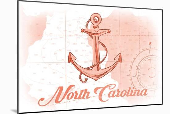 North Carolina - Anchor - Coral - Coastal Icon-Lantern Press-Mounted Art Print