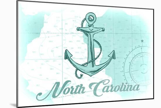 North Carolina - Anchor - Teal - Coastal Icon-Lantern Press-Mounted Art Print