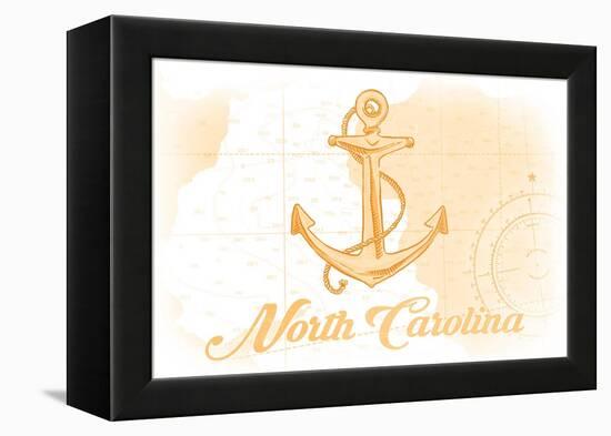 North Carolina - Anchor - Yellow - Coastal Icon-Lantern Press-Framed Stretched Canvas