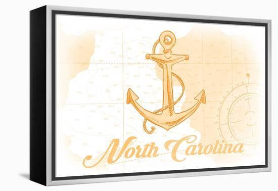 North Carolina - Anchor - Yellow - Coastal Icon-Lantern Press-Framed Stretched Canvas