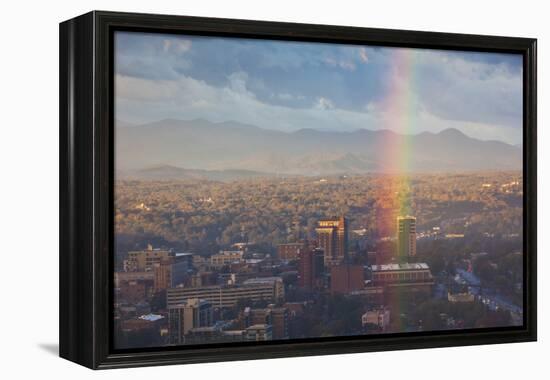 North Carolina, Asheville, Elevated City Skyline with Rainbows, Dawn-Walter Bibikow-Framed Premier Image Canvas