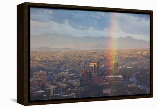 North Carolina, Asheville, Elevated City Skyline with Rainbows, Dawn-Walter Bibikow-Framed Premier Image Canvas