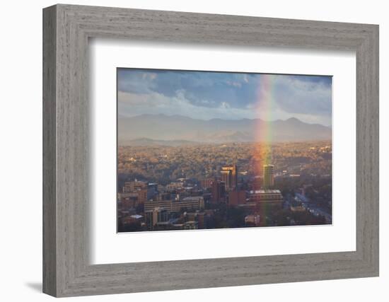 North Carolina, Asheville, Elevated City Skyline with Rainbows, Dawn-Walter Bibikow-Framed Photographic Print