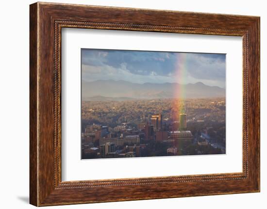 North Carolina, Asheville, Elevated City Skyline with Rainbows, Dawn-Walter Bibikow-Framed Photographic Print