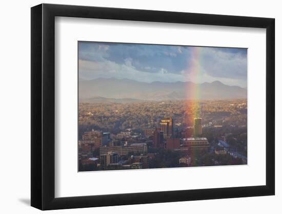 North Carolina, Asheville, Elevated City Skyline with Rainbows, Dawn-Walter Bibikow-Framed Photographic Print