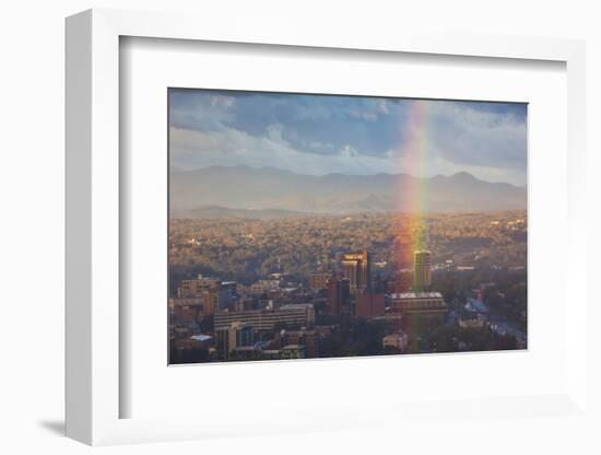 North Carolina, Asheville, Elevated City Skyline with Rainbows, Dawn-Walter Bibikow-Framed Photographic Print