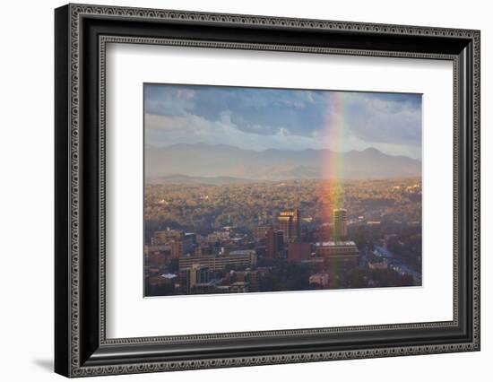 North Carolina, Asheville, Elevated City Skyline with Rainbows, Dawn-Walter Bibikow-Framed Photographic Print