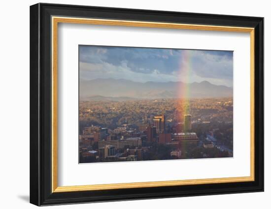 North Carolina, Asheville, Elevated City Skyline with Rainbows, Dawn-Walter Bibikow-Framed Photographic Print