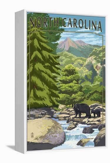 North Carolina - Bears and Creek-Lantern Press-Framed Stretched Canvas