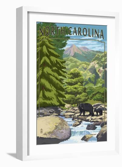 North Carolina - Bears and Creek-Lantern Press-Framed Art Print