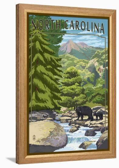 North Carolina - Bears and Creek-Lantern Press-Framed Stretched Canvas