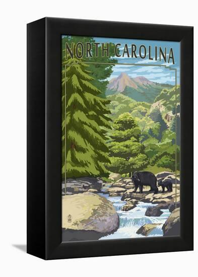 North Carolina - Bears and Creek-Lantern Press-Framed Stretched Canvas