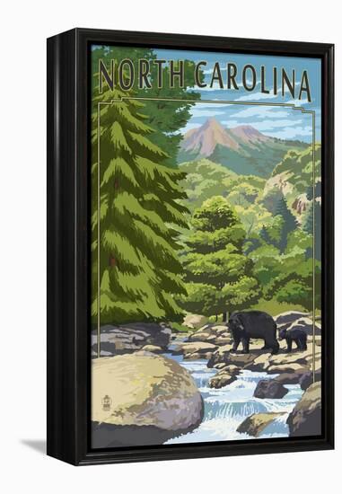 North Carolina - Bears and Creek-Lantern Press-Framed Stretched Canvas