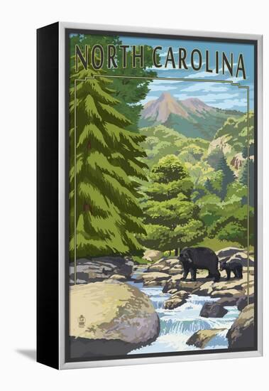 North Carolina - Bears and Creek-Lantern Press-Framed Stretched Canvas