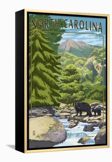 North Carolina - Bears and Creek-Lantern Press-Framed Stretched Canvas