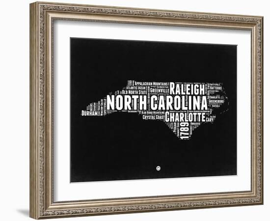 North Carolina Black and White Map-NaxArt-Framed Art Print