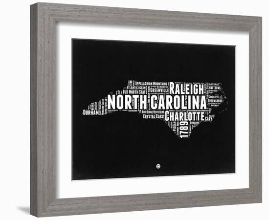 North Carolina Black and White Map-NaxArt-Framed Art Print