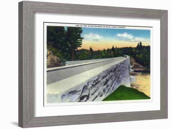 North Carolina - Blue Ridge Parkway, View of a Stone Bridge-Lantern Press-Framed Art Print