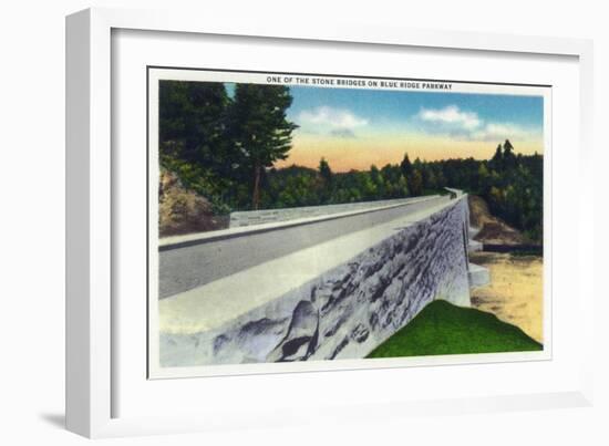 North Carolina - Blue Ridge Parkway, View of a Stone Bridge-Lantern Press-Framed Art Print