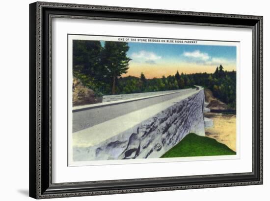 North Carolina - Blue Ridge Parkway, View of a Stone Bridge-Lantern Press-Framed Art Print