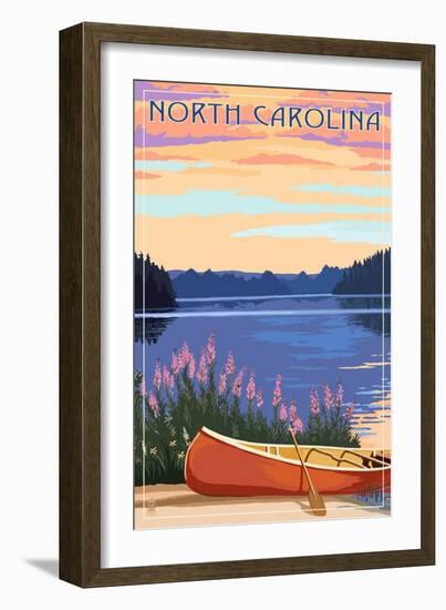 North Carolina - Canoe and Lake-Lantern Press-Framed Art Print