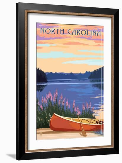 North Carolina - Canoe and Lake-Lantern Press-Framed Art Print