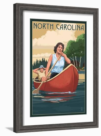 North Carolina - Canoers on Lake-Lantern Press-Framed Art Print