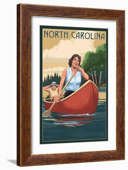 North Carolina - Canoers on Lake-Lantern Press-Framed Art Print