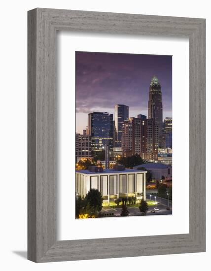 North Carolina, Charlotte, Elevated View of the City Skyline at Dusk-Walter Bibikow-Framed Photographic Print