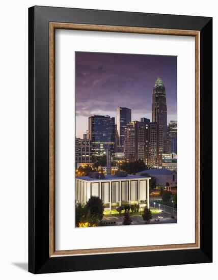 North Carolina, Charlotte, Elevated View of the City Skyline at Dusk-Walter Bibikow-Framed Photographic Print