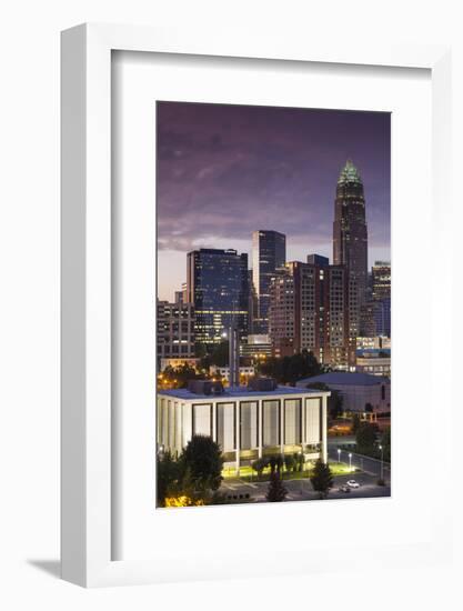 North Carolina, Charlotte, Elevated View of the City Skyline at Dusk-Walter Bibikow-Framed Photographic Print