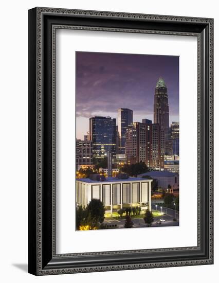 North Carolina, Charlotte, Elevated View of the City Skyline at Dusk-Walter Bibikow-Framed Photographic Print