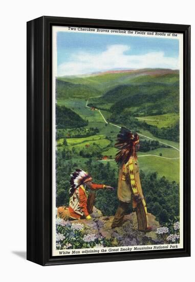 North Carolina - Cherokee Men Overlooking Fields near Great Smoky Mt. Nat'l Park-Lantern Press-Framed Stretched Canvas