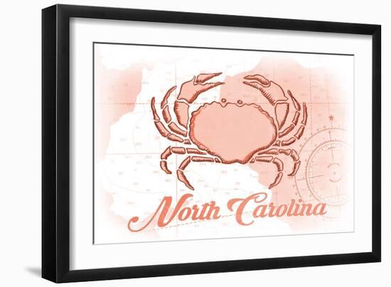 North Carolina - Crab - Coral - Coastal Icon-Lantern Press-Framed Art Print