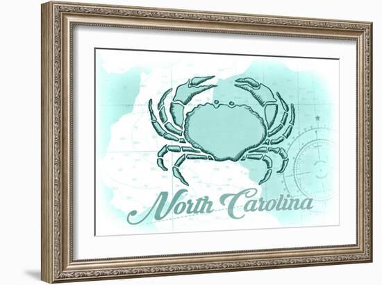 North Carolina - Crab - Teal - Coastal Icon-Lantern Press-Framed Art Print