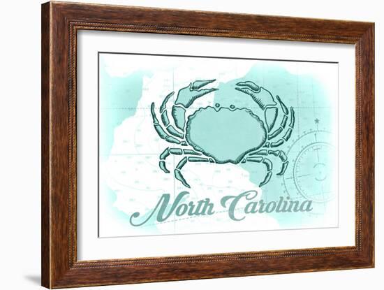 North Carolina - Crab - Teal - Coastal Icon-Lantern Press-Framed Art Print