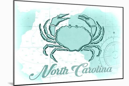 North Carolina - Crab - Teal - Coastal Icon-Lantern Press-Mounted Art Print