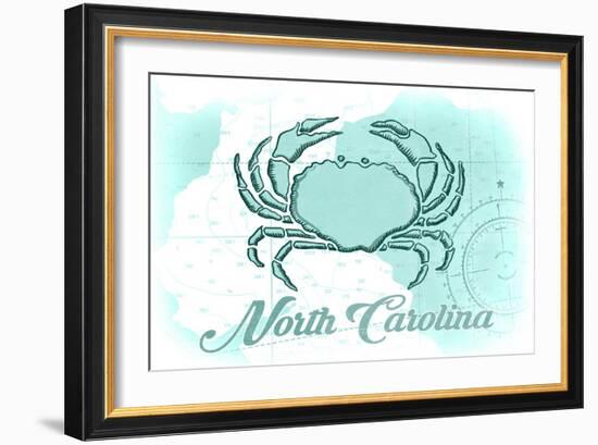 North Carolina - Crab - Teal - Coastal Icon-Lantern Press-Framed Art Print