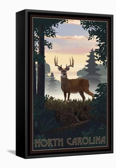 North Carolina - Deer and Sunrise-Lantern Press-Framed Stretched Canvas