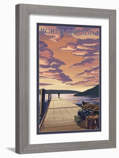 North Carolina - Dock Scene and Lake-Lantern Press-Framed Art Print