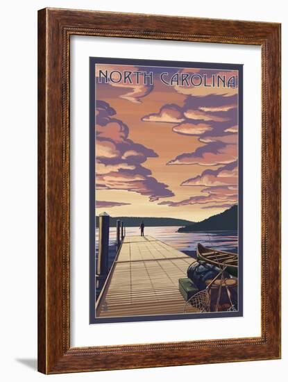 North Carolina - Dock Scene and Lake-Lantern Press-Framed Art Print