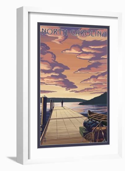 North Carolina - Dock Scene and Lake-Lantern Press-Framed Art Print