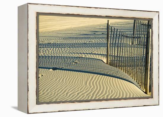 North Carolina. Dune Fence, Light, Shadow and Ripples in the Sand-Rona Schwarz-Framed Premier Image Canvas