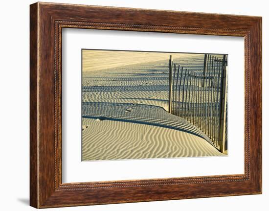 North Carolina. Dune Fence, Light, Shadow and Ripples in the Sand-Rona Schwarz-Framed Photographic Print