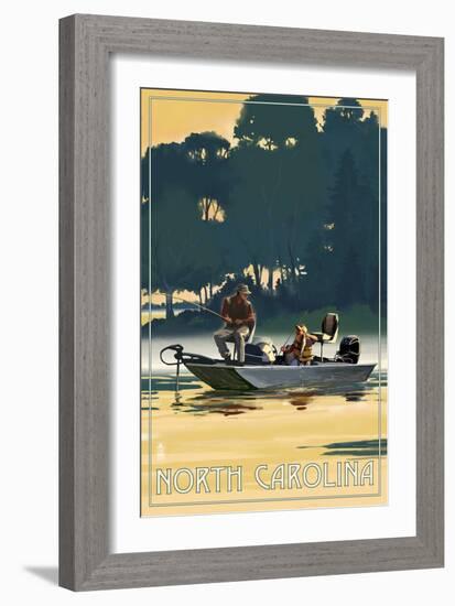 North Carolina - Fishermen in Boat-Lantern Press-Framed Art Print