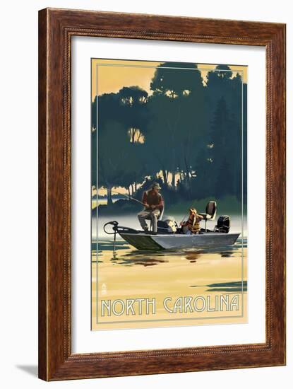 North Carolina - Fishermen in Boat-Lantern Press-Framed Art Print