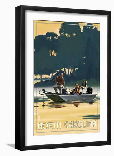 North Carolina - Fishermen in Boat-Lantern Press-Framed Art Print