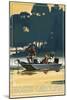 North Carolina - Fishermen in Boat-Lantern Press-Mounted Art Print